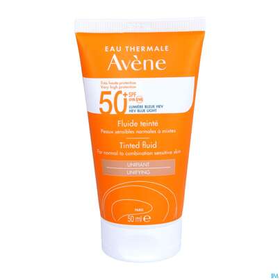 Sie sehen eine Packung Avène Getöntes Sonnenfluid Spf 50+ 50ml, Produktbild: 12 Avène Getöntes Sonnenfluid Spf 50+ 50ml, A-Nr.: 5598982 - 12