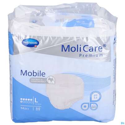 Inkontinenz Molicare Premium/mobile/6 Tropfen Blau l 100-150cm 14st, A-Nr.: 2581538 - 01