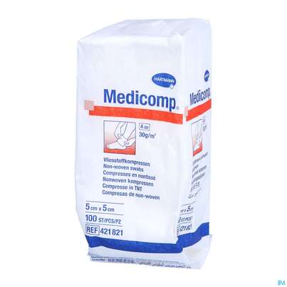 Kompressen Medicomp Vliesstoff 4fach Unsteril 5x 5cm 100st, A-Nr.: 1652029 - 02