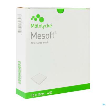 Sie sehen eine Packung Vlieskompressen Mesoft/set Steril 10x 10cm 10x2 20st, Produktbild: 03 Vlieskompressen Mesoft/set Steril 10x 10cm 10x2 20st, A-Nr.: 3322767 - 03