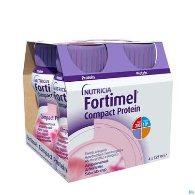 Sie sehen eine Packung Fortimel/protein 200ml 1,5kcal Erdbeere 4st, Produktbild: 04 Fortimel/protein 200ml 1,5kcal Erdbeere 4st, A-Nr.: 4303312 - 04