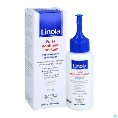 Sie sehen eine Packung Linola Kopfhaut Tonikum Forte 100ml, Produktbild: 03 Linola Kopfhaut Tonikum Forte 100ml, A-Nr.: 5650501 - 03