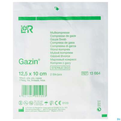 Mullkompressen Gazin Baumw.17faedig Steril 16fach 12,5x10cm 2st, A-Nr.: 2570150 - 01