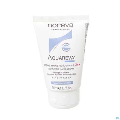 Sie sehen eine Packung Noreva Aquareva Regenerierende 24h Handcreme 50ml, Produktbild: 02 Noreva Aquareva Regenerierende 24h Handcreme 50ml, A-Nr.: 4095061 - 02