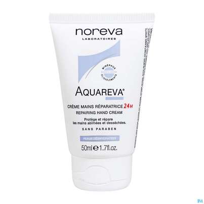 Sie sehen eine Packung Noreva Aquareva Regenerierende 24h Handcreme 50ml, Produktbild: 04 Noreva Aquareva Regenerierende 24h Handcreme 50ml, A-Nr.: 4095061 - 04